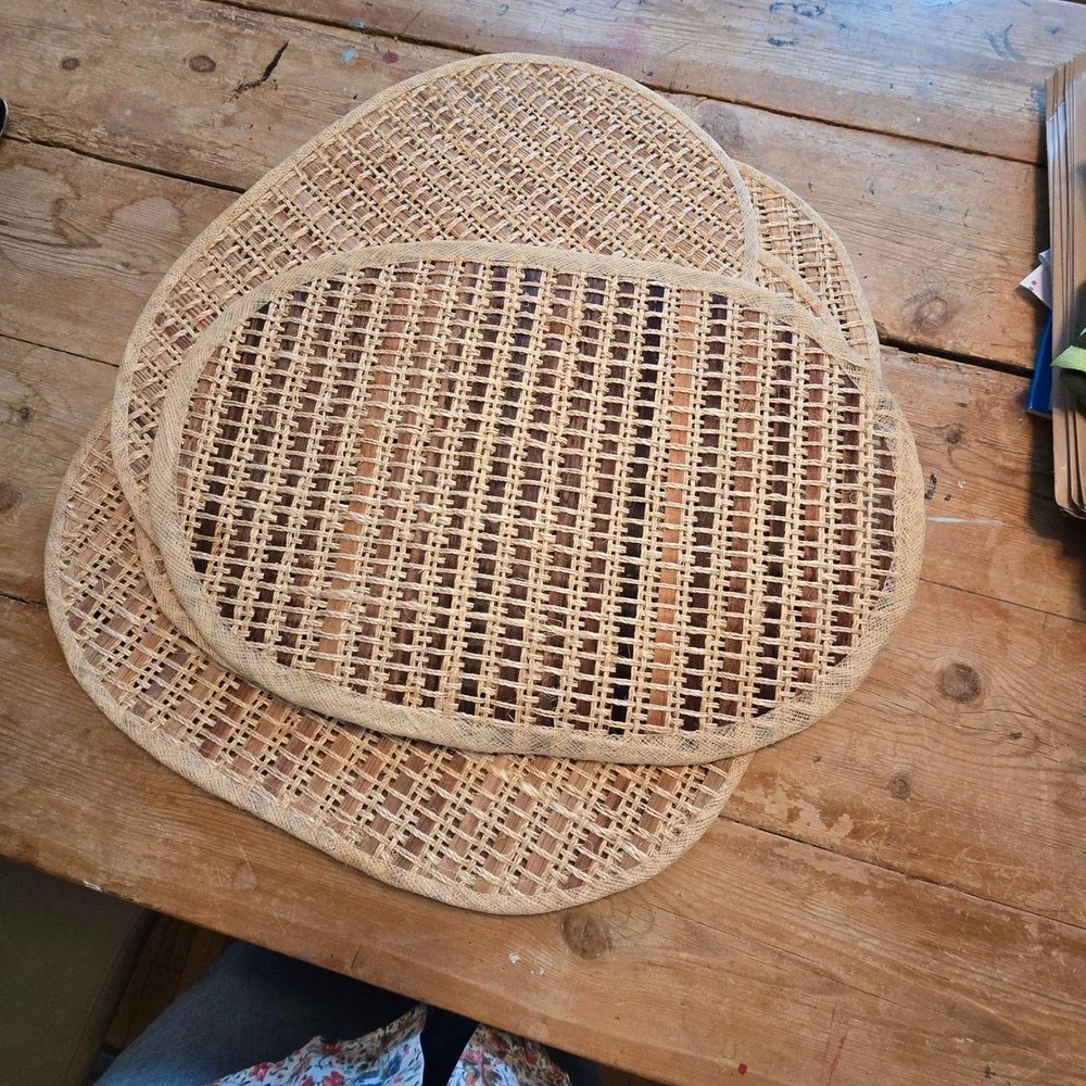 Vintage Woven Rattan Placemats Set 5 Tan Brown Oval Boho Bamboo Table Mats